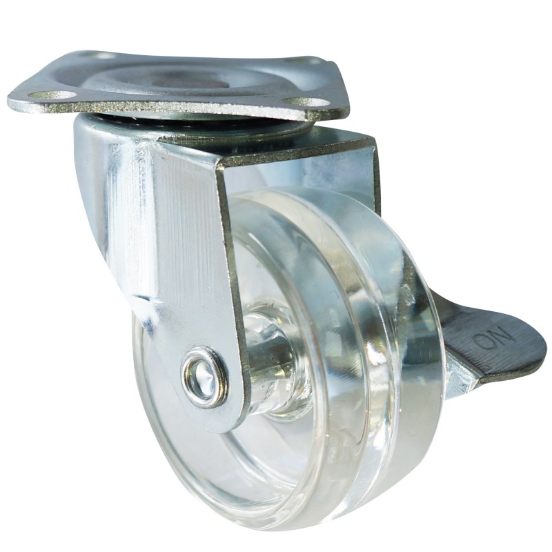 50mm transparent caster with plate - brake