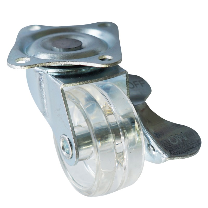 40mm transparent caster with plate - brake