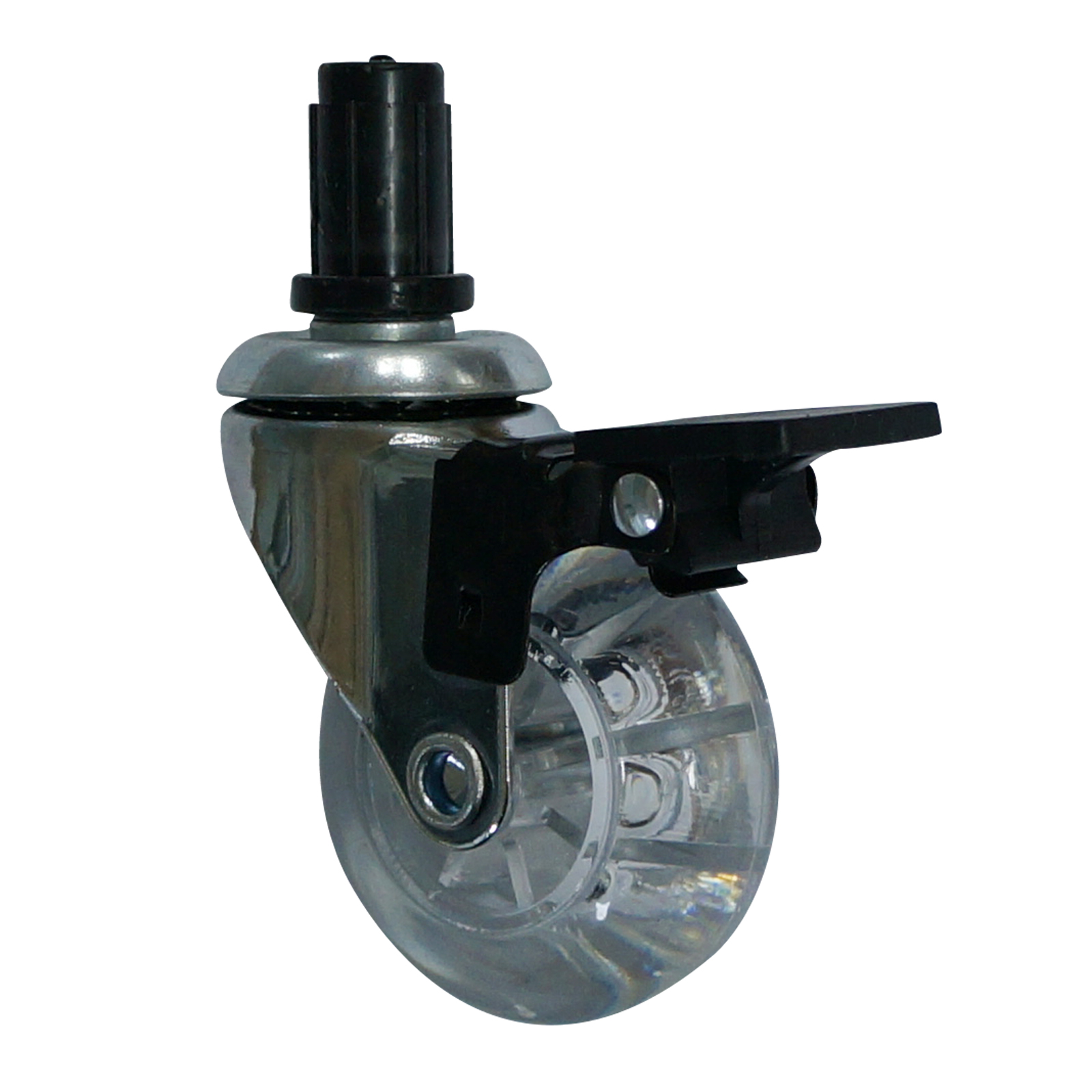 2” transparent caster with pin holder - brake