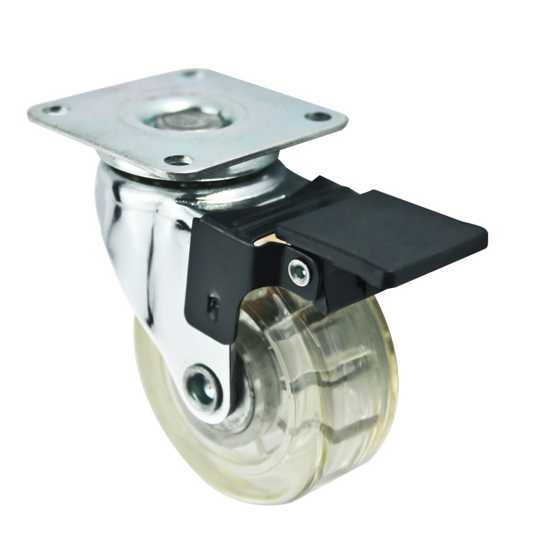 2” transparent caster with plate - brake - flat wheel