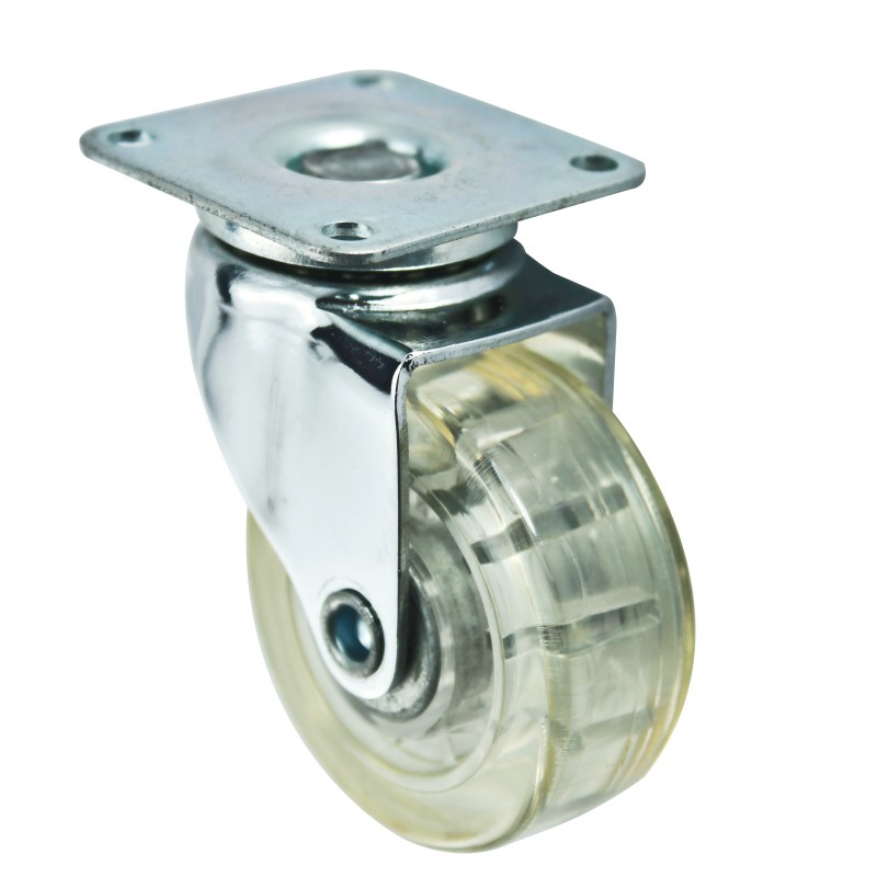 2” transparent caster with plate - flat wheel