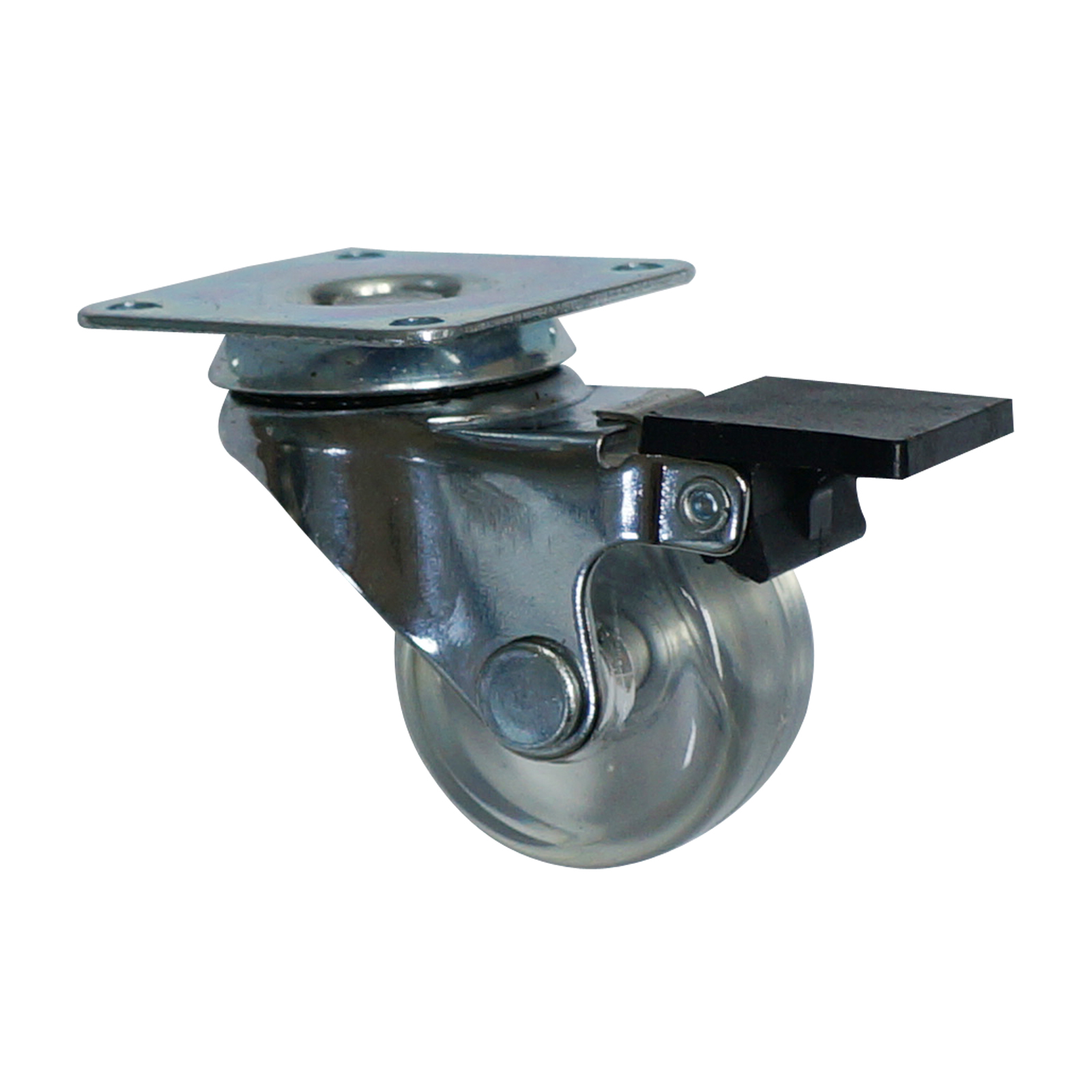 1.5” transparent caster with plate - brake - flat wheel