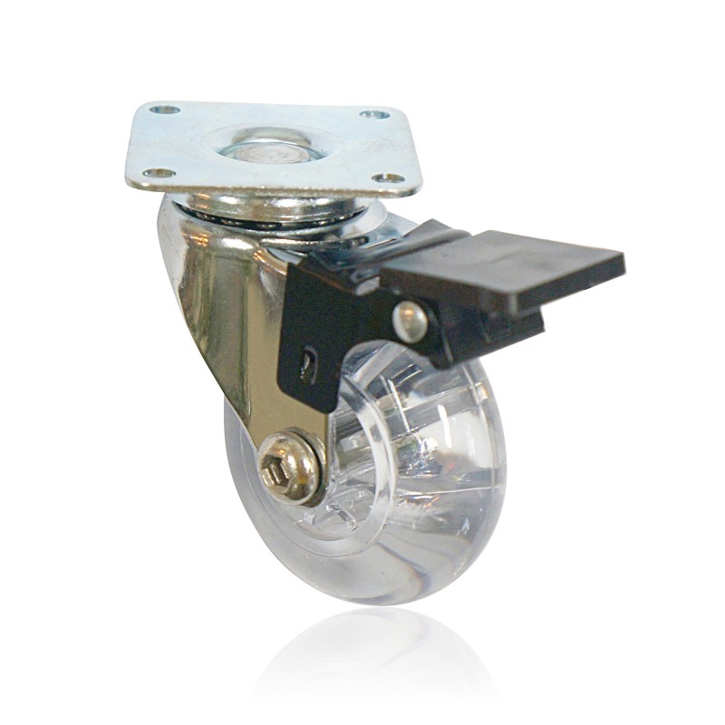 2” transparent caster with plate - brake