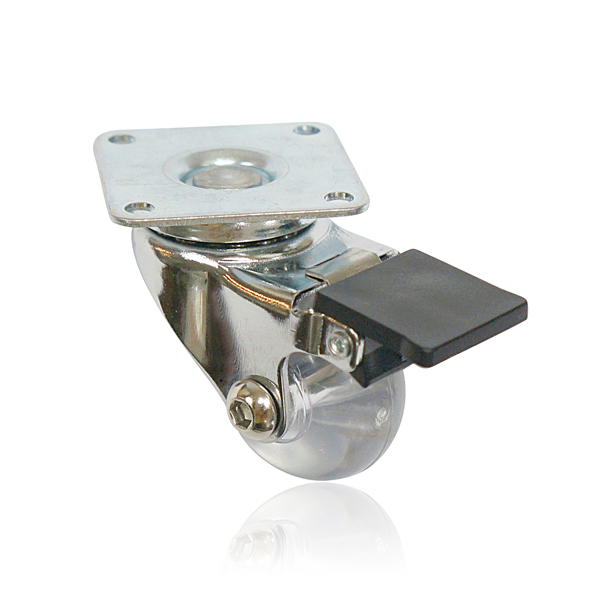 1.5” transparent caster with plate - brake