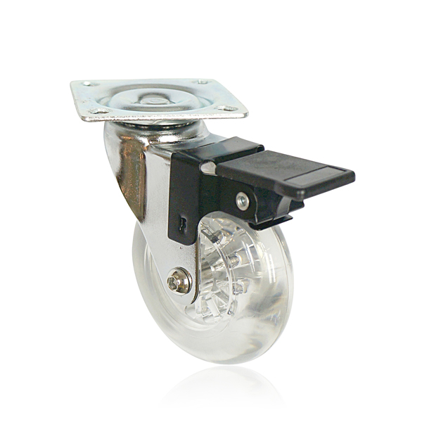 3” transparent caster with plate - brake