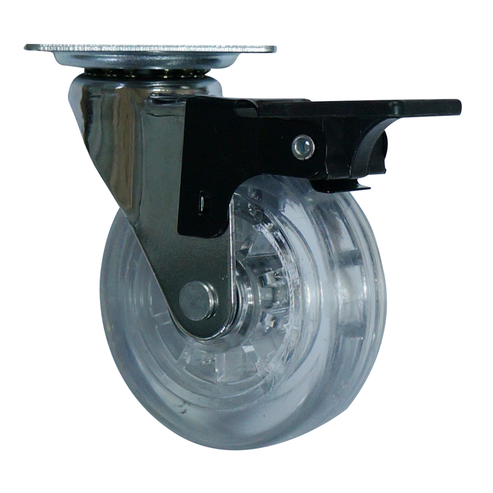 3” transparent caster with plate - brake - flat wheel
