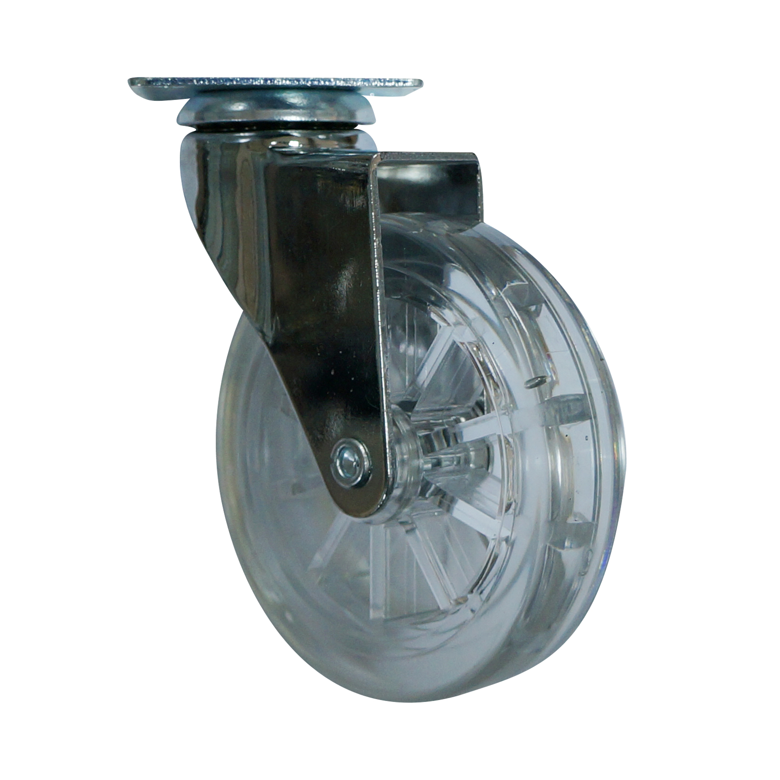 4” transparent caster with plate - flat wheel