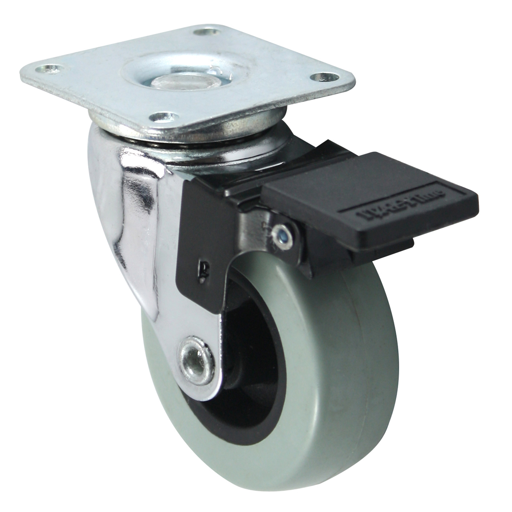 3'' grey-black caster with plate - brake