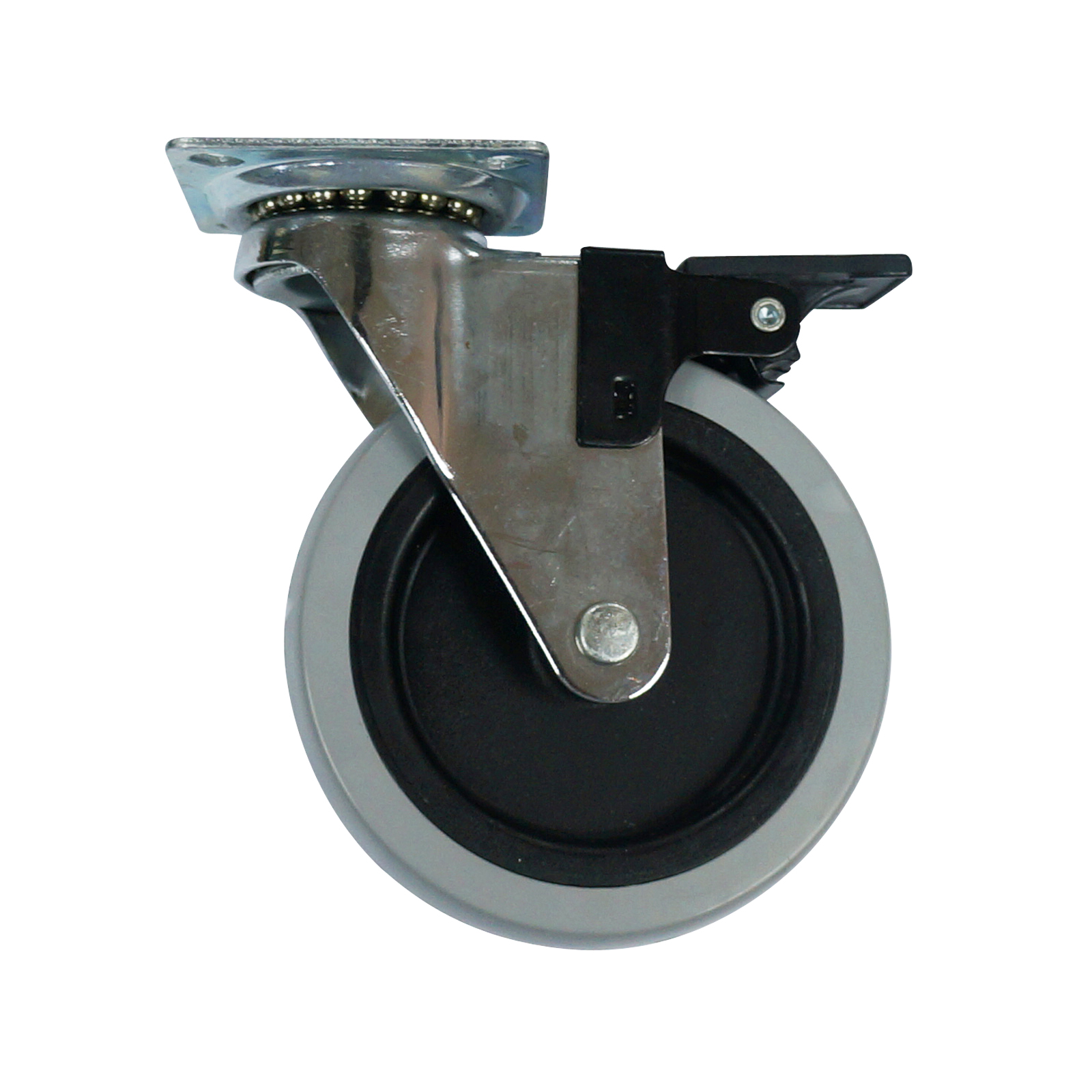 4'' grey-black caster with plate - brake
