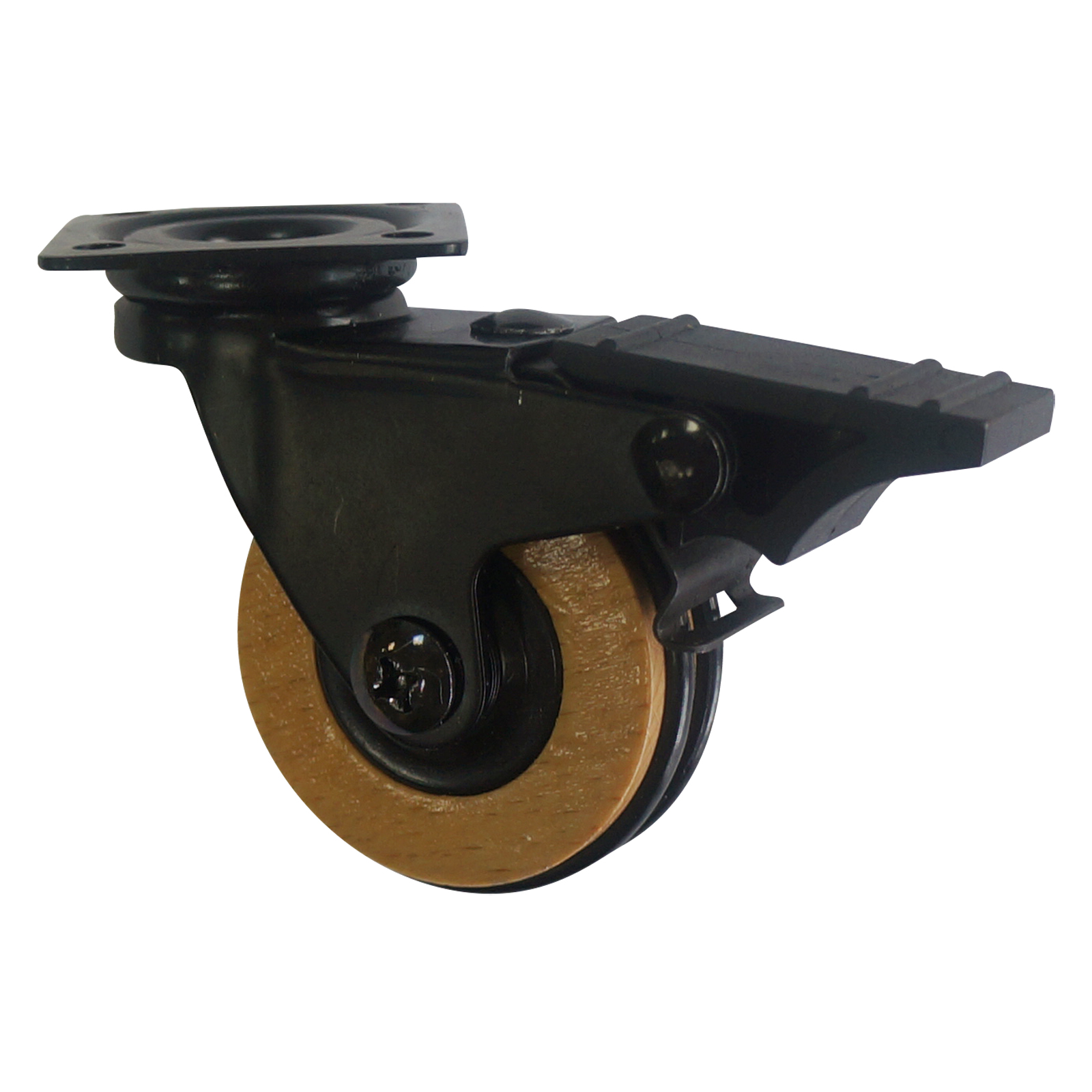 2'' wooden caster with plate - brake