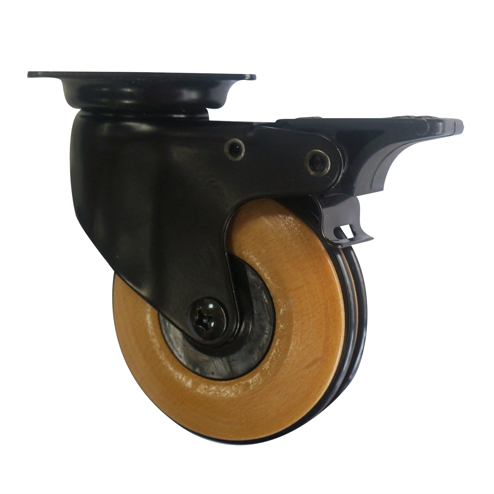 3'' wooden caster with plate - brake