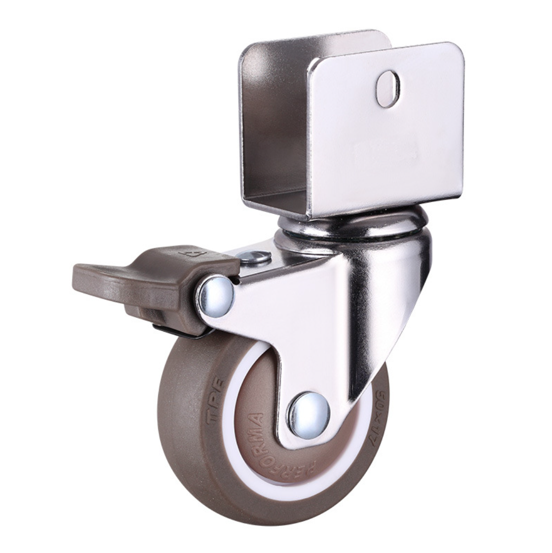 25 mm TPE Wheel Swivel Caster with U plate with brake - clamp size 16