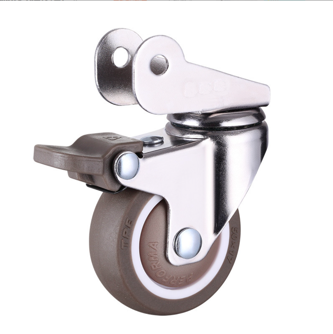 38 mm TPE Wheel Swivel Caster with J plate with brake - clamp size 20