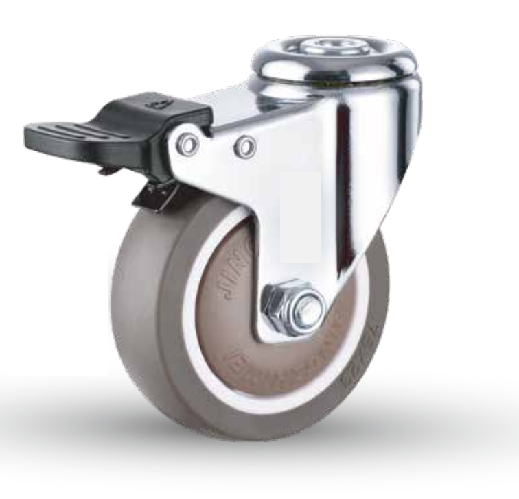100 mm TPE Wheel Swivel Caster with bolt hole with brake