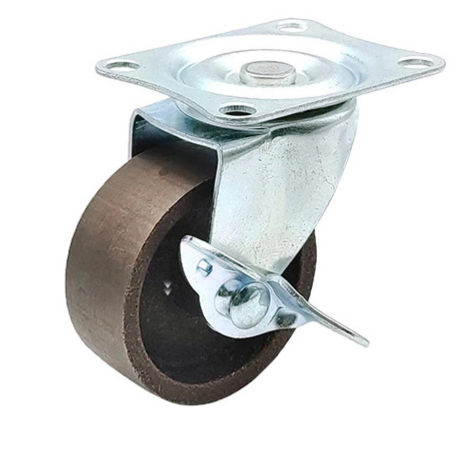 75 mm Cast Iron Wheel Swivel Caster with plate with brake