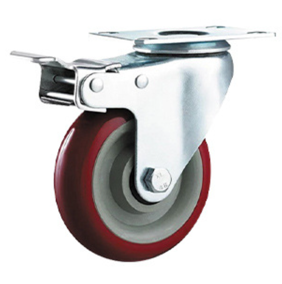 75 mm Red PVC Wheel Swivel Caster with plate with brake