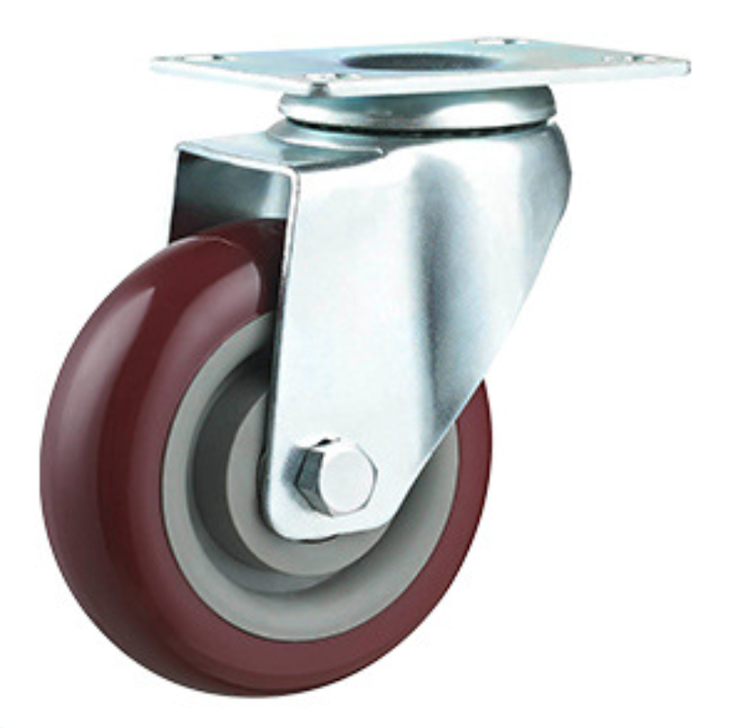 125 mm Red PVC Wheel Swivel Caster with plate without brake