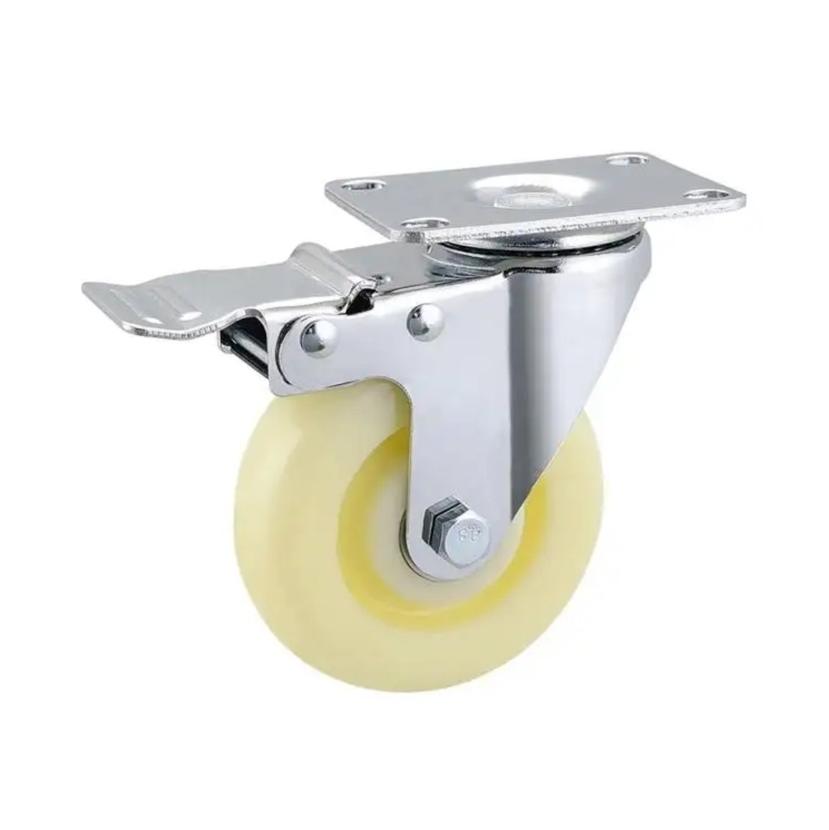 100 mm White PP Wheel Swivel Caster with plate with brake