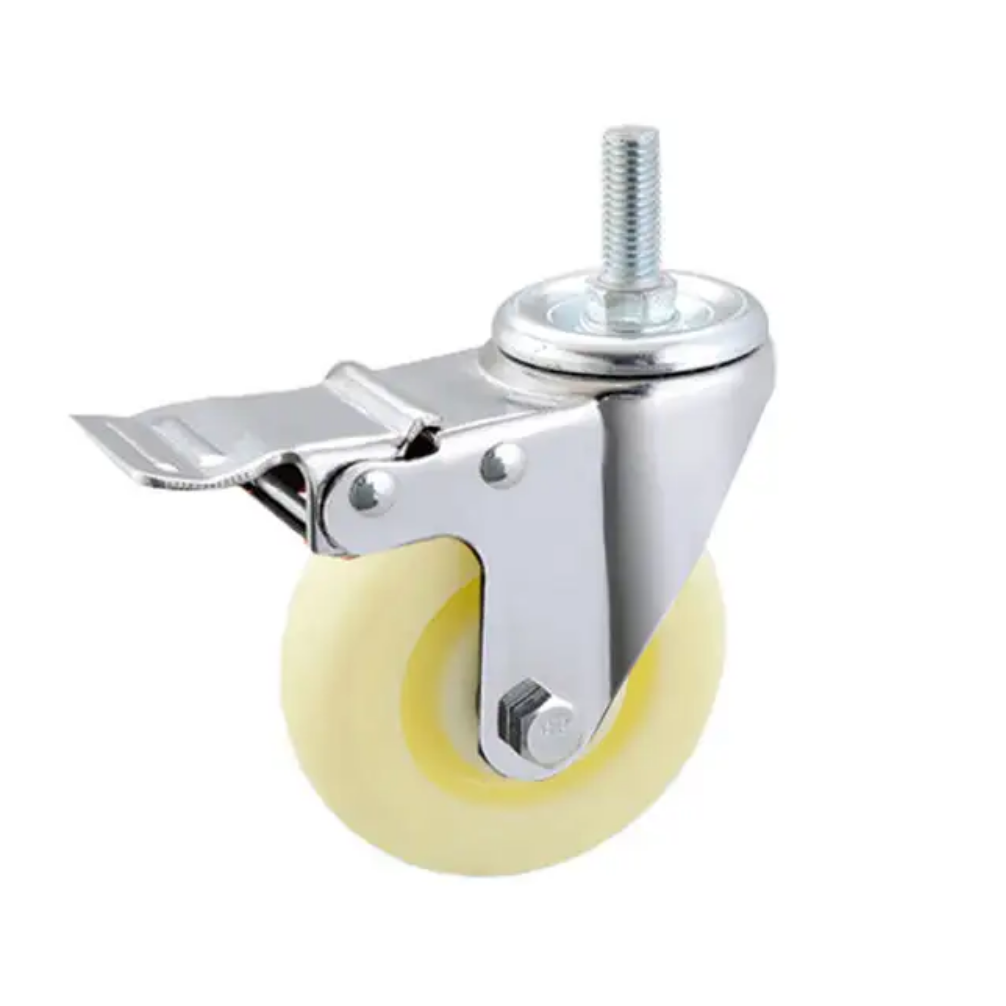 100 mm White PP Wheel Swivel Caster with stem with brake