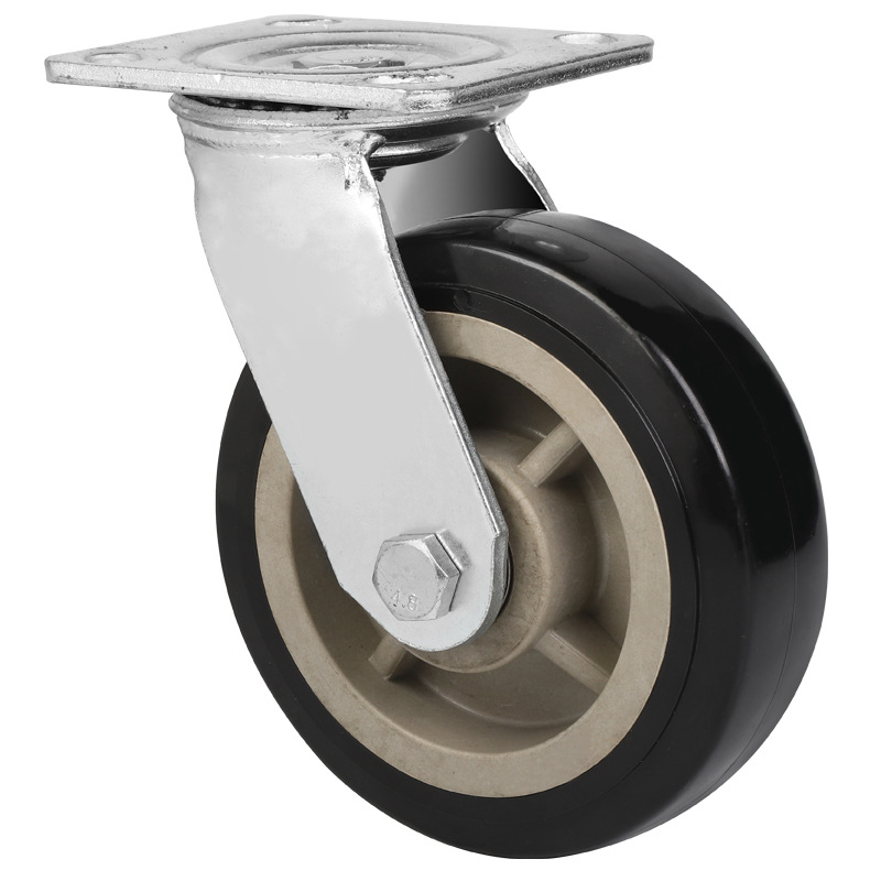 6 Inch Black PU Wheel Caster with plate without brake