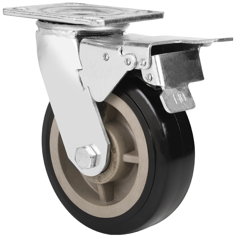 6 Inch Black PU Wheel Caster with plate with brake