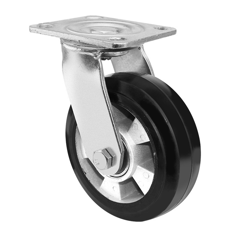 4 Inch Rubber Wheel Aluminum Core Caster with plate without brake