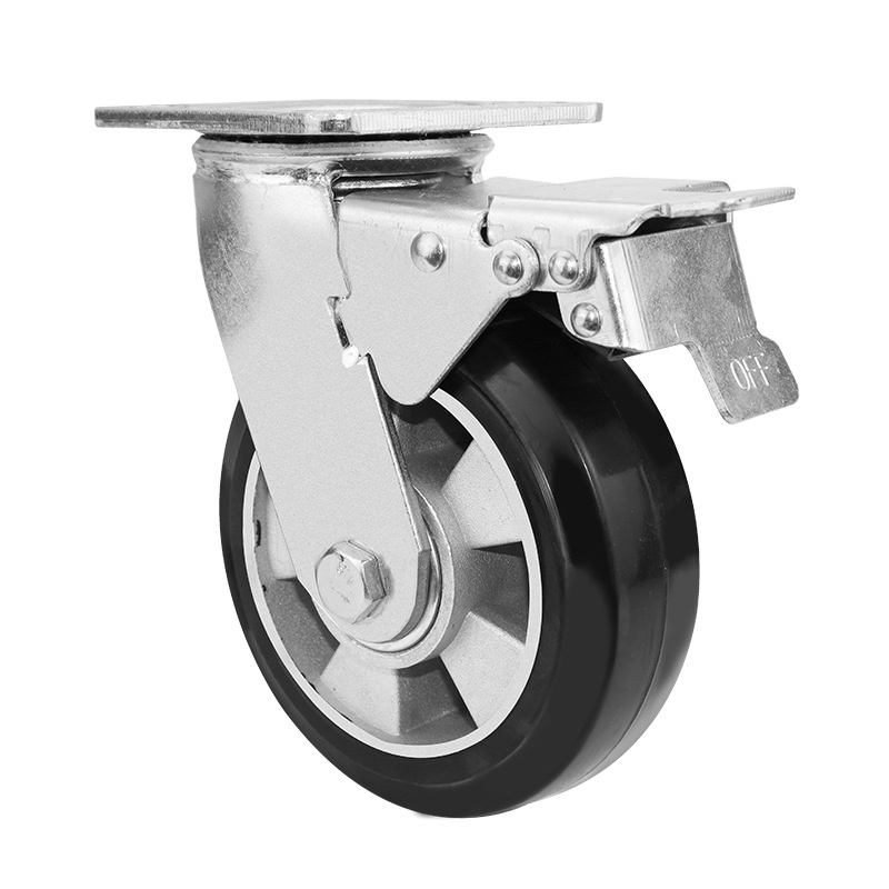 4 Inch Rubber Wheel Aluminum Core Caster with plate with brake