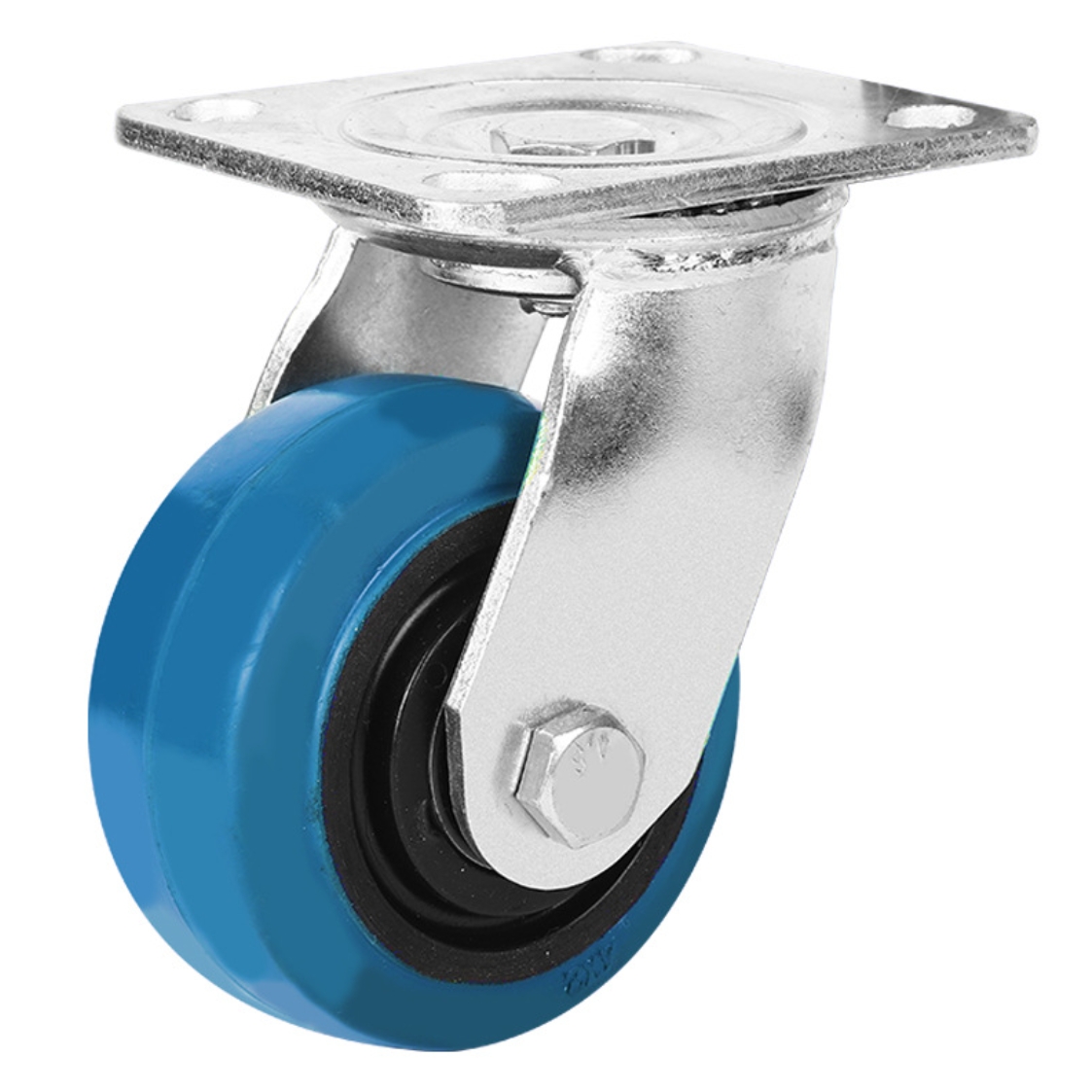 4 Inch Blue Rubber Wheel Swivel Caster with plate without brake