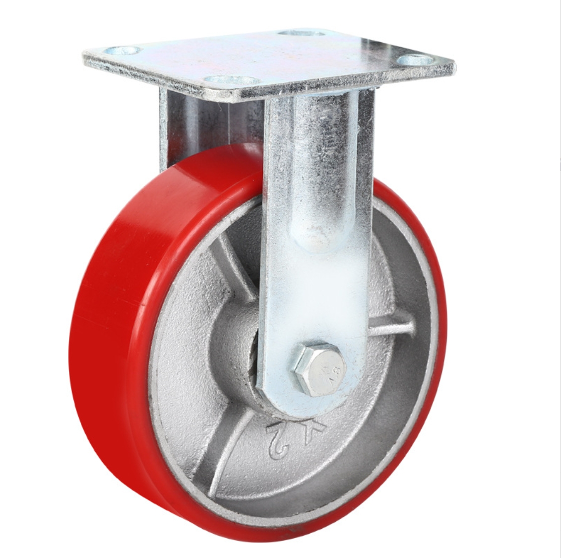 8 Inch Red PU Wheel Iron Core Rigid Caster 
