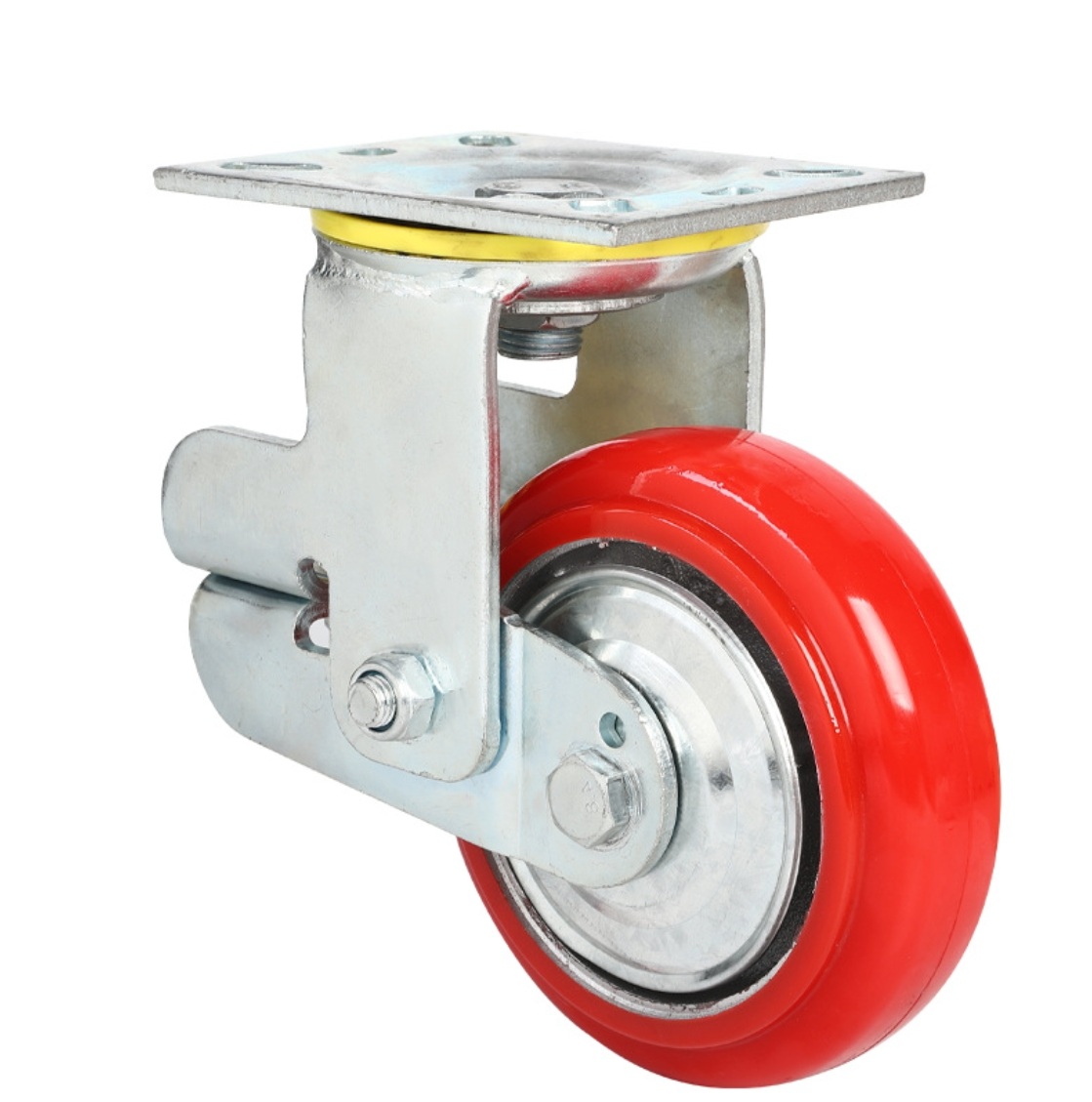 150 mm PU Wheel Spring Caster with plate without brake